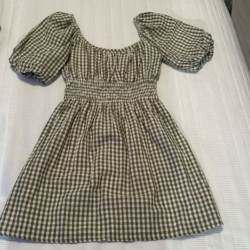 Green and white faithfull the brand dress